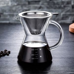 Pour Over Koffiepot met Permanent RVS koffiefilter - Slow Coffee Maker Kit - Glazen Cafetière - Koffekan Drip Gieter - Dripper Koffiemaker - Handmatig Filterkoffie koffiezetapparaat met Herbruikbaar Koffie Filter - Koffiefilterhouder V60 set - 500 ML