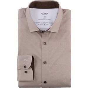 OLYMP 24/7 Level 5 body fit overhemd - tricot - bruin dessin - Strijkvriendelijk - Boordmaat: 42