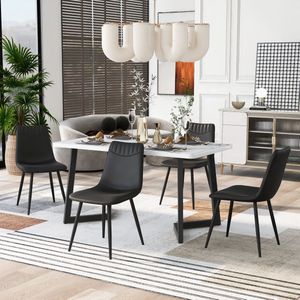 Sweiko Eettafel en stoel set (1+4), Zwarte Eettafel Gecombineerd met 4 zwarte PU eetkamerstoelen, moderne eettafel en stoel set, marmer patroon eettafel, klassieke en elegante stoelen