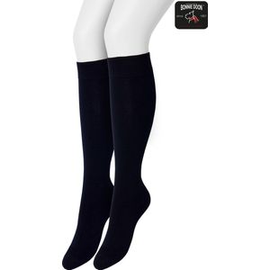 Bonnie Doon Dames Kniekousen Donker Blauw maat 35/38 - 2 paar - Knie Kousen - 2-pack - Multipack - Uitstekend draagcomfort - Cotton Knee High - Zakt niet af - Effen - OEKO-TEX - Donkerblauw - Dark Blue - Navy - OL834302.102