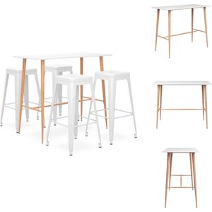 vidaXL Barset Moderne Statafel en Barkrukken - MDF Tafelblad - Sterke Metalen Poten - Verfafwerking - Stapelbaar - Kleur- wit - Afmetingen- 120 x 60 x 105 cm - vidaXL - Set tafel en stoelen