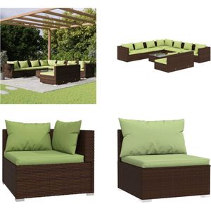 vidaXL 10-delige Loungeset met kussens poly rattan bruin - Tuinbankenset - Tuinbankensets - Buitenmeubel - Buitenmeubelset