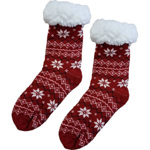 Sorprese Huissokken - Homesocks - Maat 36-40 - Rood - Anti-Slip - Fluffy - Sokken - Variant 5 - Cadeau