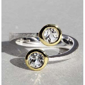 Schitterende Zilveren Ring Bergkristal Verguld 17.75 mm.  (maat 56)