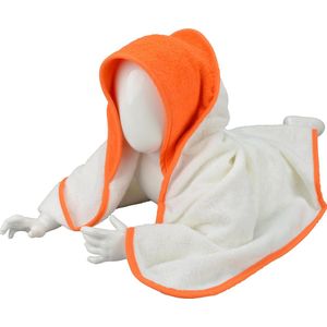 ARTG® Babiezz - Babycape - Baby Badcape - Kraamkado - 75 x 75 cm -  Wit / Oranje Capuchon en Rand - 100% Katoen - WHITE / BRGHT ORANGE