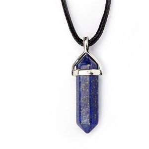 Bixorp Gems Lapis Lazuli Hanger aan Faux Leren Koord - Edelsteen Ketting - Edelstenen Staafje met Stainless Steel omhuizing - 45/50cm Damesketting