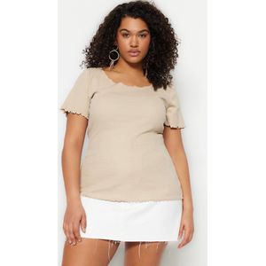 Trendyol Zwarte Geribbelde Poolkraag Gebreide Blouse In Grote Maten Tbbss23Bf00010