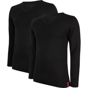 Undiemeister T-shirt - T-shirt heren - Slim fit - Longsleeve - Gemaakt van Mellowood - V-Hals - Volcano Ash (Zwart) - 2-Pack - XXL