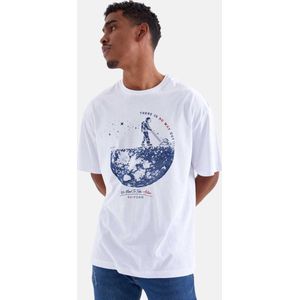 La Pèra Heren T-Shirt 100% katoen Ronde hals - wit met blauwe print - XXL