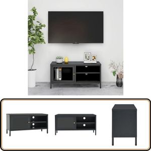 vidaXL Tv-meubel - Staal en glas - Antraciet - 90x30x44 cm Televisie Kast - Tv Kast - Mediabox - Salontafel - Tv Meubilair