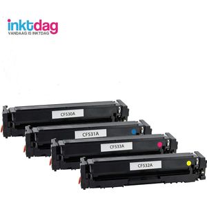 Inktdag huismerk Toner HP CF530A(HP205A) Zwart , HP CF531A(HP 205A) Cyaan , HP CF532A(HP 205A)Geel , HP CF533A(HP 205A) Magenta  (4 stuks) voor Color LaserJet Pro M180n MFP / Color LaserJet Pro M181fw MFP