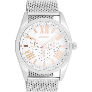 OOZOO Timepieces - Zilverkleurige horloge met zilverkleurige metalen mesh armband - C9640