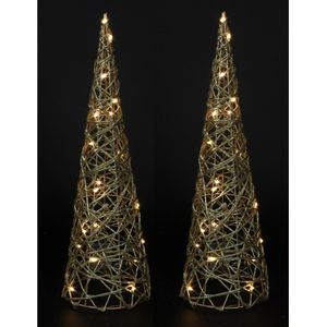Countryfield LED kegel kerstboom lampen - 2x - goud - metaal - H40 cm - verlichte kerstboomkegel
