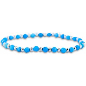 Silventi 9SIL-21170 Zilveren Armband met Bolletjes - Turkoois - 18 cm - 4,2 mm Doorsnee - Rekbaar - Rhodium - Zilver - Turkoois