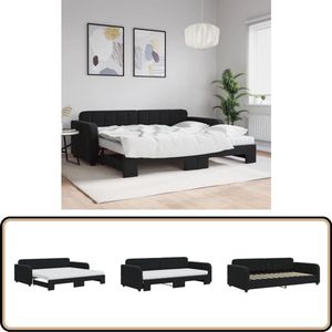 vidaXL Slaapbank - Onderschuifbed - Fluweel Zwart Slaapbank - Tweepersoonsbed - Sofa Bed - Zwarte Slaapbank - Zwarte Tweepersoonsbed