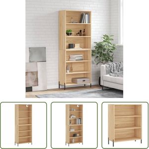 The Living Store The Living Store Hoge Kast - 69.5x32.5x180 cm - Sonoma Eiken - Bewerkt Hout en Metaal