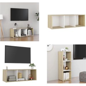 vidaXL Tv-meubel 107x35x37 cm spaanplaat wit en sonoma eikenkleurig - Tv-kast - Tv-kasten - Tv-standaard - Tv-standaarden