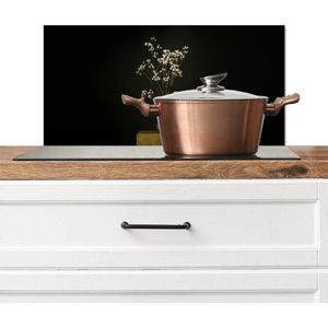 Spatscherm keuken 70x30 cm - Kookplaat achterwand Bloembollen - Wit - Vaas - Minimalistisch - Muurbeschermer - Spatwand fornuis - Hoogwaardig aluminium