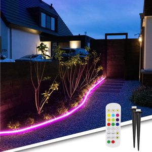 4 meter RGB Neon LED flex Midi Recht - complete set neon verlichting met grondspiezen