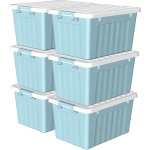 15L*6 opbergdozen met deksels, plastic opbergdoos met clips, plastic doos, organizerdozen voor thuis en op kantoor, BPA-vrij, nestbaar, stapelbaar, blauw, 15L-6-pack