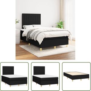 The Living Store Boxspringbed - Bedframe 203 x 120 x 118/128 cm - Pocketvering matras 120 x 200 x 20 cm - Topmatras 120 x 200 x 5 cm - zwart-wit