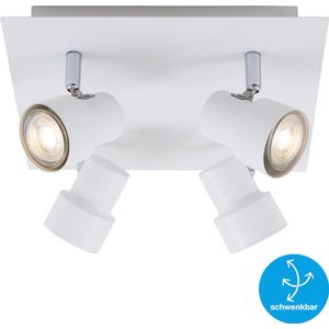 Briloner Leuchten ROCK - plafondlamp - vierkant - spot draaibaar - 4-lichts LED GU10 5W - 460lm - 3.000K warm wit - wit