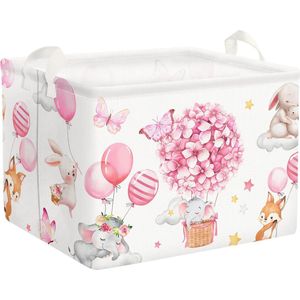 Heteluchtballon, roze bloem, opbergmand voor babykamer, olifant, beer, waterdicht, rechthoekige stof, plankmanden, kleding, speelgoed, kinderen, opbergdoos, 40 x 30 x 30 cm