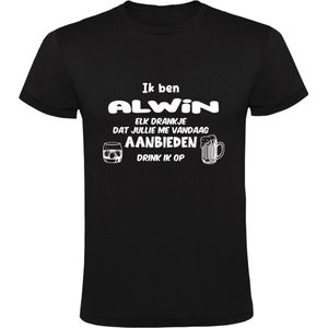 Ik ben Alwin, elk drankje dat jullie me vandaag aanbieden drink ik op Heren T-shirt | jarig | verjaardag | cadeau | kado