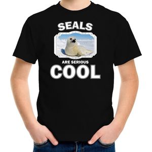Dieren witte zeehond t-shirt zwart kinderen - seals are serious cool shirt - cadeau shirt zeehond/ zeehonden liefhebber - kinderkleding / kleding 110/116