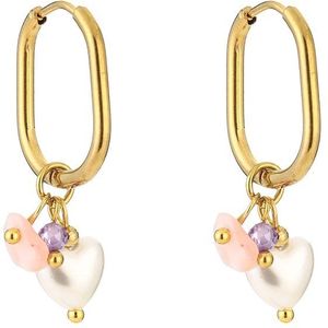 Michelle Bijoux Oorhanger Hart Parel Kralen Pink/Goud  JE14027