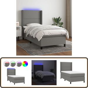 vidaXL Boxspring - Met matras en LED - 90x200 cm - Stof - Donkergrijs Boxspring - Donkere Kleuren - Led Lamp - Slaapcomfort - Pocketed Veren