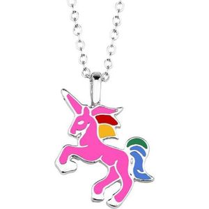 Fako Bijoux® - Kinderketting - Eenhoorn Regenboog Roze - Zilverkleurig
