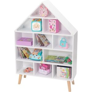 Mrs. Jones Kinder Boekenkast - Huisje - Speelgoedkast - Villa - Opbergkast kinderen - 80x24-116 cm - Boekenrek - Hout - Wit