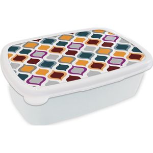 Broodtrommel Wit - Lunchbox - Brooddoos - Retro - Lijn - Patroon - 18x12x6 cm - Volwassenen