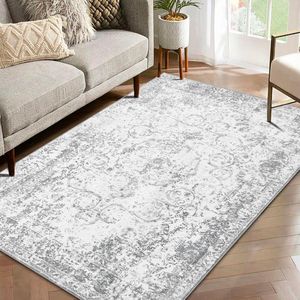 Boho vloerkleed woonkamer slaapkamer laagpolig tapijt wasbaar zacht antislip vintage design, grijs, 160x230 cm