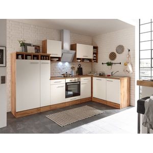 Hoekkeuken 310  cm - complete keuken met apparatuur Hilde  - Wild eiken/Wit  - keramische kookplaat - vaatwasser - afzuigkap - oven  - spoelbak