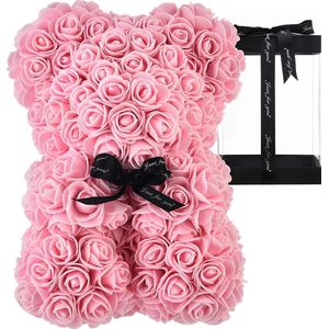 Rose Bear - handgemaakte rozen teddybeer - cadeau voor Moederdag, Valentijnsdag, Verjaardagen, Vrijgezellenfeesten en bruiloften - inclusief transparante geschenkdoos - Roze