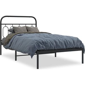 vidaXL - Bedframe - met - hoofdbord - metaal - zwart - 100x190 - cm