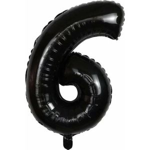 Cijfer Ballon nummer 6 - Helium Ballon - Grote verjaardag ballon - 32 INCH - Zwart  - Met opblaasrietje!