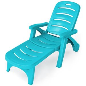COSTWAY Zonneligstoel met wieltjes, ombouwbare tuinstoel, inklapbare ligstoel met 5-voudig verstelbare rugleuning, weerbestendige klapstoel voor terras, tuin en strand