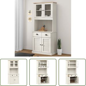 The Living Store VIGO Hoge Kast - 78 x 40 x 175 cm - Massief grenenhout met glazen deuren