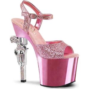 Pleaser - REVOLVER-709G Sandaal met enkelband, Paaldans schoenen - Paaldans schoenen - 40 Shoes - Roze