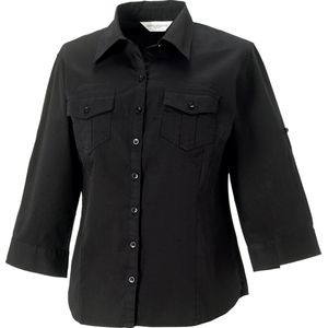 Russell Collectie Dames/Dames Roll-Sleeve 3/4 mouw werkoverhemd (Zwart)