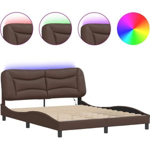 vidaXL - Bedframe - met - LED-verlichting - kunstleer - bruinx200 - cm