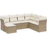 vidaXL - 7-delige - Loungeset - met - kussens - poly - rattan - beige