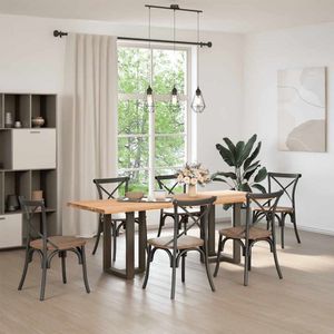 vidaXL - Eettafel - met - natuurlijke - rand - 220x80x74 - cm - massief - eikenhout