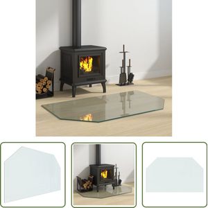 The Living Store Glasplaat openhaard zeshoekig 100x60 cm - Glas Plaat Openhaard - Vuurvaste Glasplaat - Vloerverwarming - Glazen Tafelblad - Beschermplaat Openhaard
