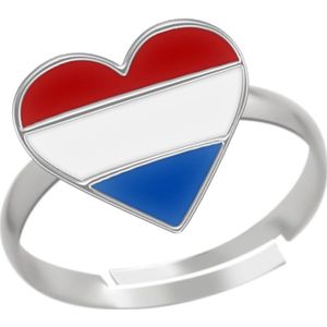 Zilveren ring meisje | Zilveren ring kinderen | Zilveren ring, hart met Nederlandse vlag