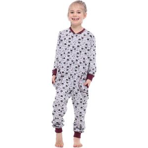 Merry Style Kinder Pyjama - ronde hals - lange mouwen - lange broek met zakken - Katoen - MS-MS10-186-PJ - Melange Katzen Wein - 122-128