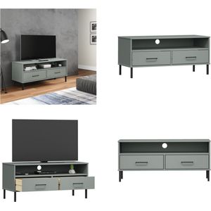 vidaXL Tv-meubel met metalen poten OSLO massief grenenhout grijs - Tv Kast - Tv Kasten - Tv Meubel - Tv Meubels